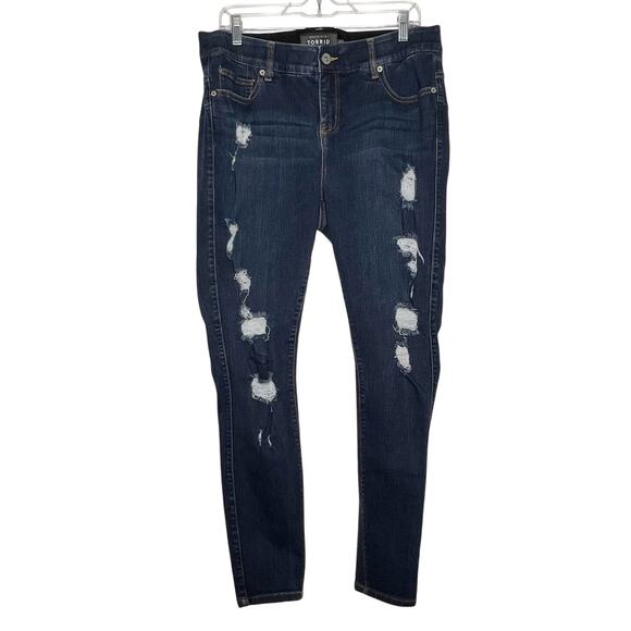 TORRID Bombshell Skinny Jeans Premium Stretch Distressed Dark Wash Womens Sz 14R - Picture 10 of 10